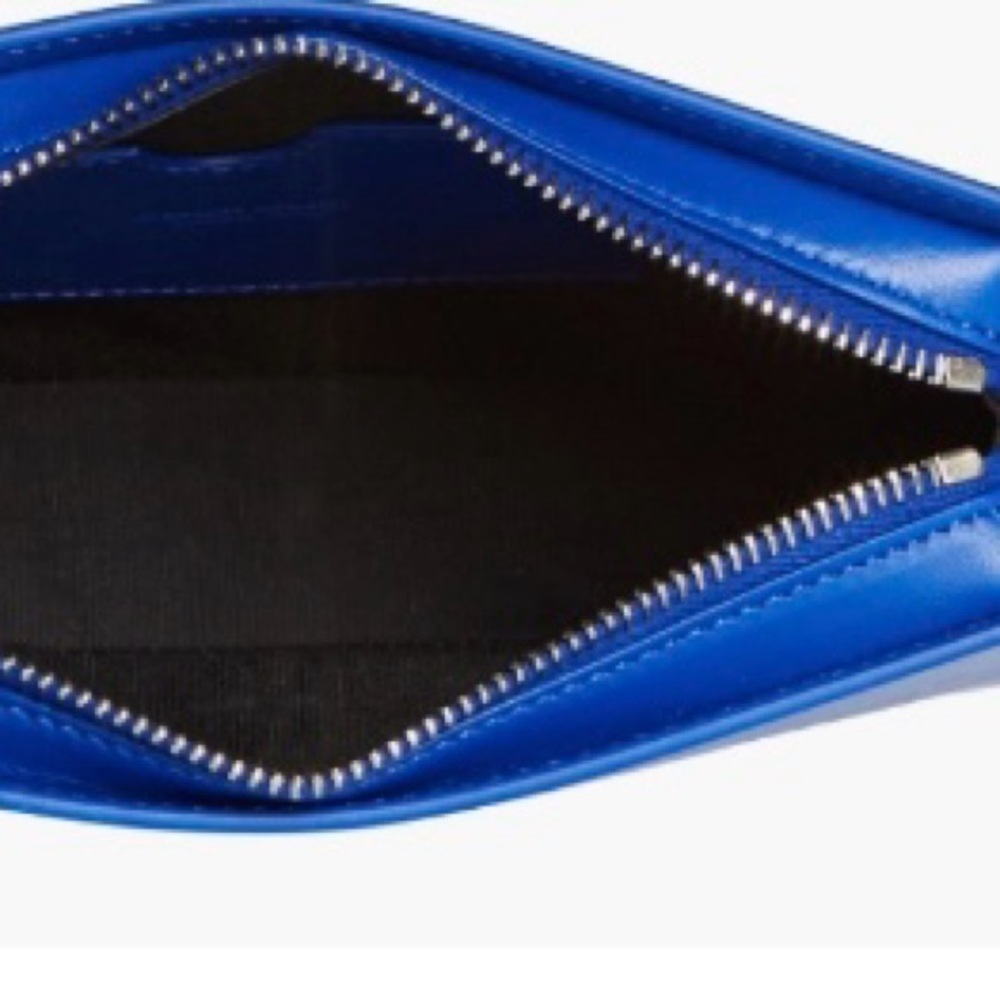 Off-White Blue Leather Pouch with Yellow Tag